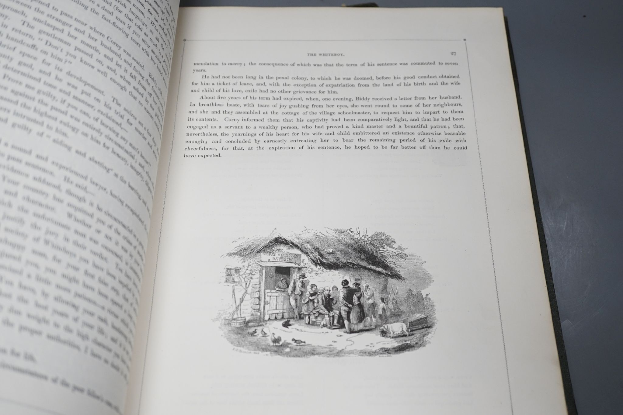 Watts, Mrs Alaric (editor) - Hogarth's Tableaux. A Series of original graphic scenes, illustrate of national character, beauty and costume. 2 vols. num. steel-engraved plates and other illus.; publisher's green half moro